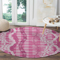 Hawaiian Ohia Lehua Lei Round Carpet Plaid Palaka Akala Pattern - Polynesian Pride