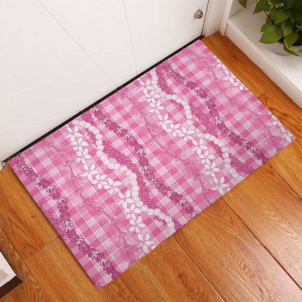 Hawaiian Ohia Lehua Lei Rubber Doormat Plaid Palaka Akala Pattern - Polynesian Pride