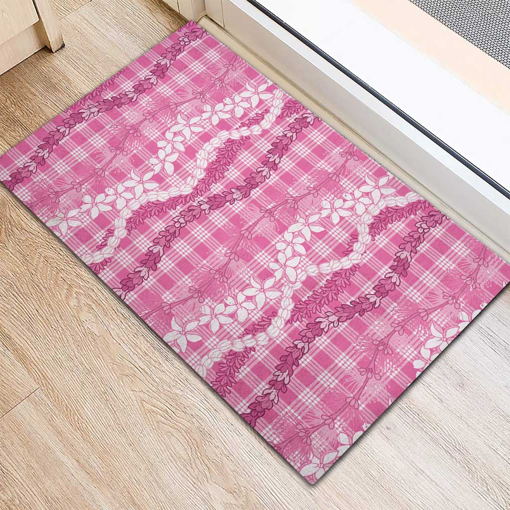 Hawaiian Ohia Lehua Lei Rubber Doormat Plaid Palaka Akala Pattern - Polynesian Pride