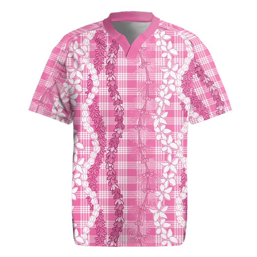 Hawaiian Ohia Lehua Lei Rugby Jersey Plaid Palaka Akala Pattern - Polynesian Pride