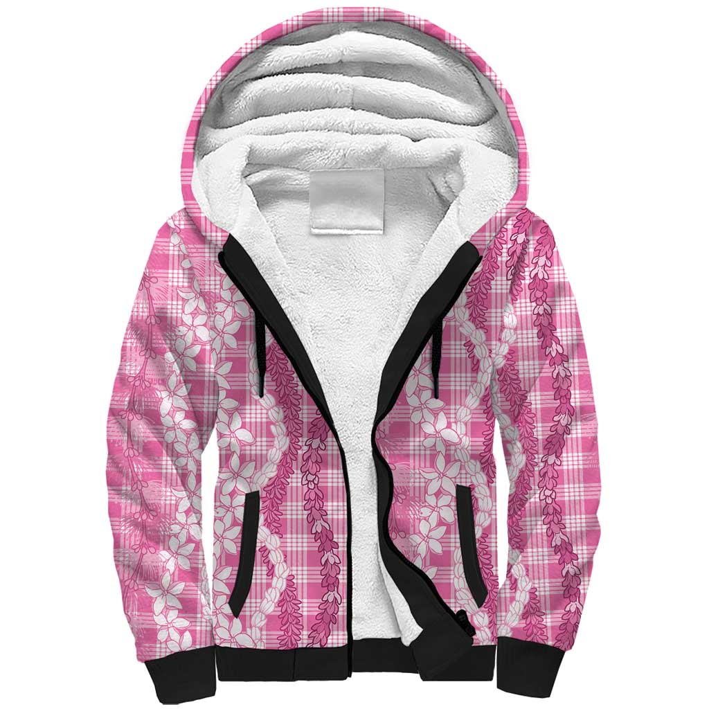 Hawaiian Ohia Lehua Lei Sherpa Hoodie Plaid Palaka Akala Pattern - Polynesian Pride