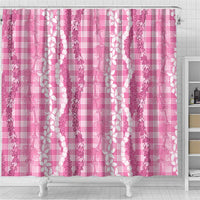 Hawaiian Ohia Lehua Lei Shower Curtain Plaid Palaka Akala Pattern - Polynesian Pride