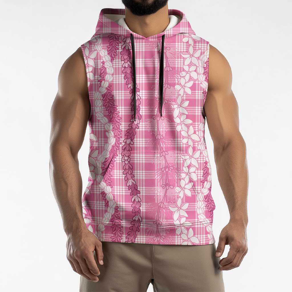 Hawaiian Ohia Lehua Lei Sleeveless Hoodie Plaid Palaka Akala Pattern - Polynesian Pride