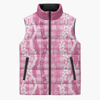 Hawaiian Ohia Lehua Lei Sleeveless Puffer Jacket Plaid Palaka Akala Pattern - Polynesian Pride