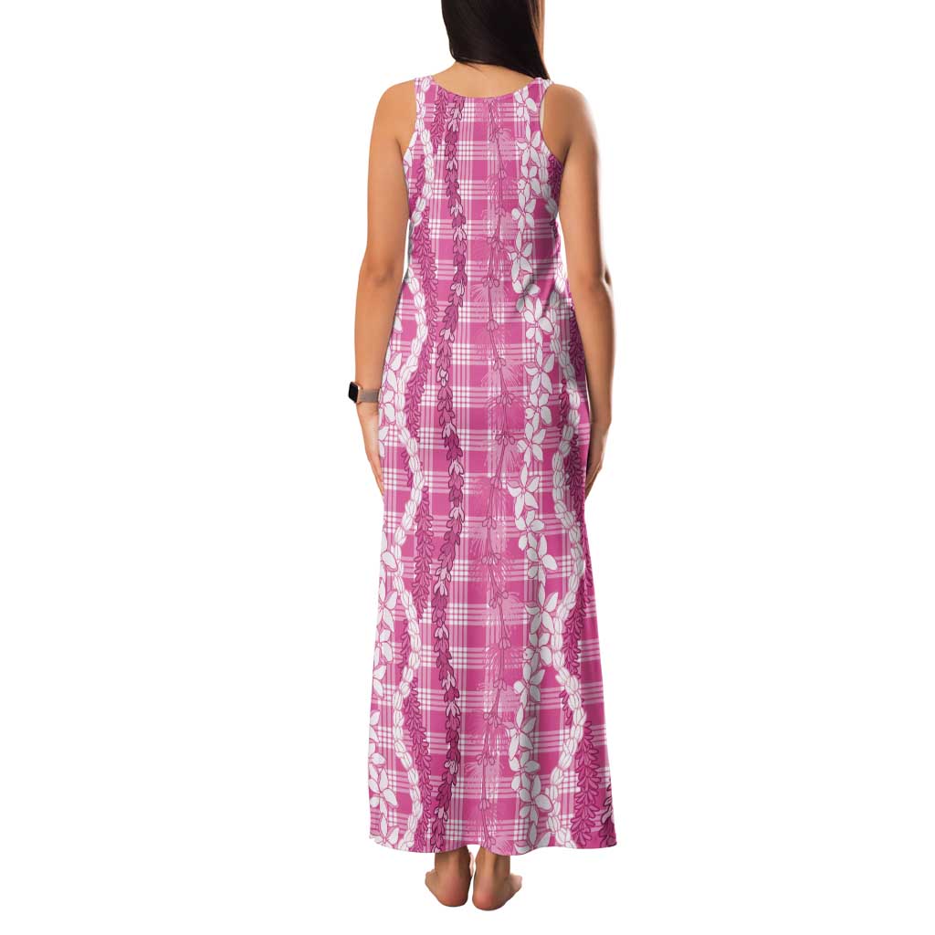 Hawaiian Ohia Lehua Lei Tank Maxi Dress Plaid Palaka Akala Pattern - Polynesian Pride