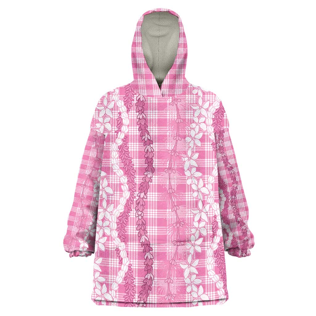 Hawaiian Ohia Lehua Lei Wearable Blanket Hoodie Plaid Palaka Akala Pattern - Polynesian Pride