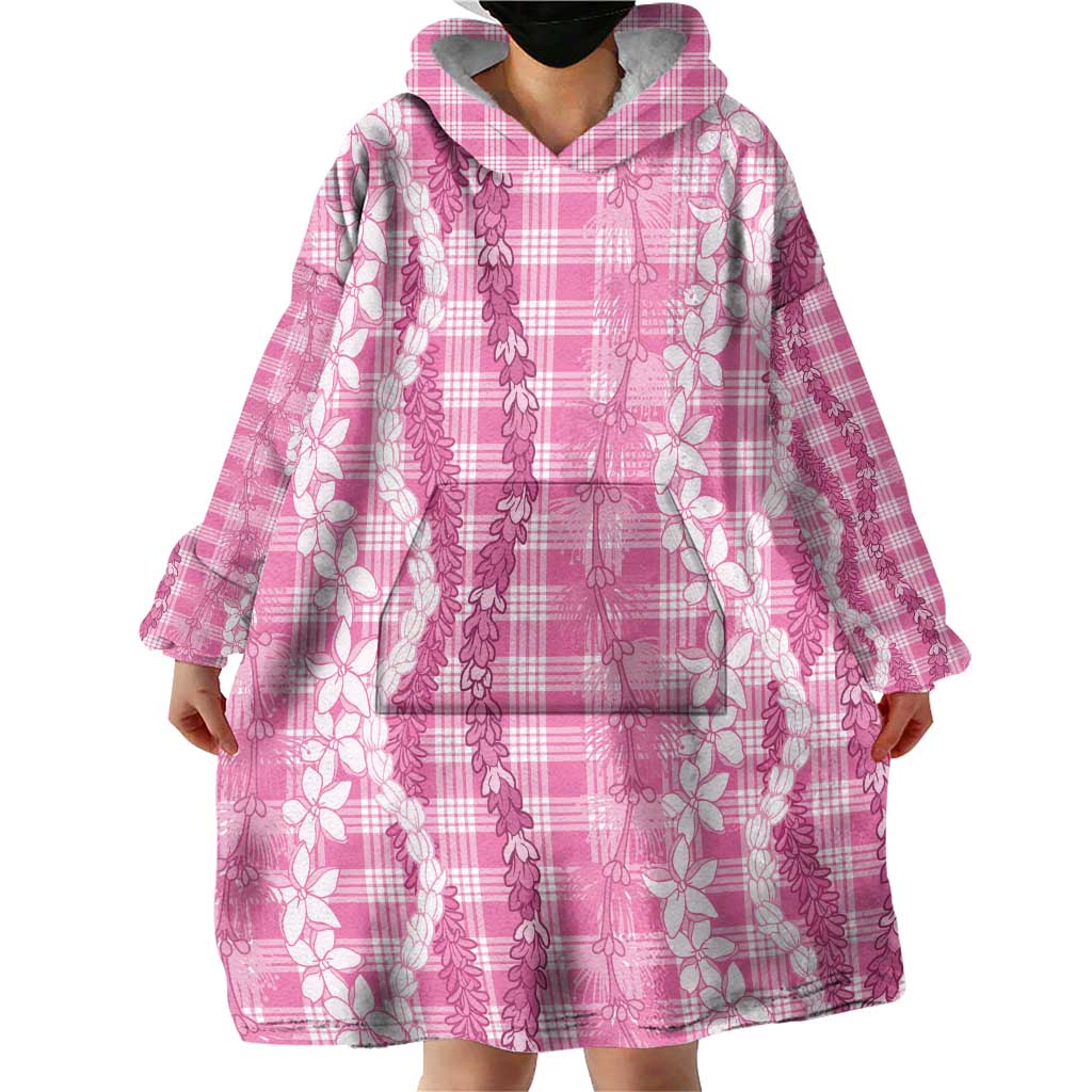Hawaiian Ohia Lehua Lei Wearable Blanket Hoodie Plaid Palaka Akala Pattern - Polynesian Pride