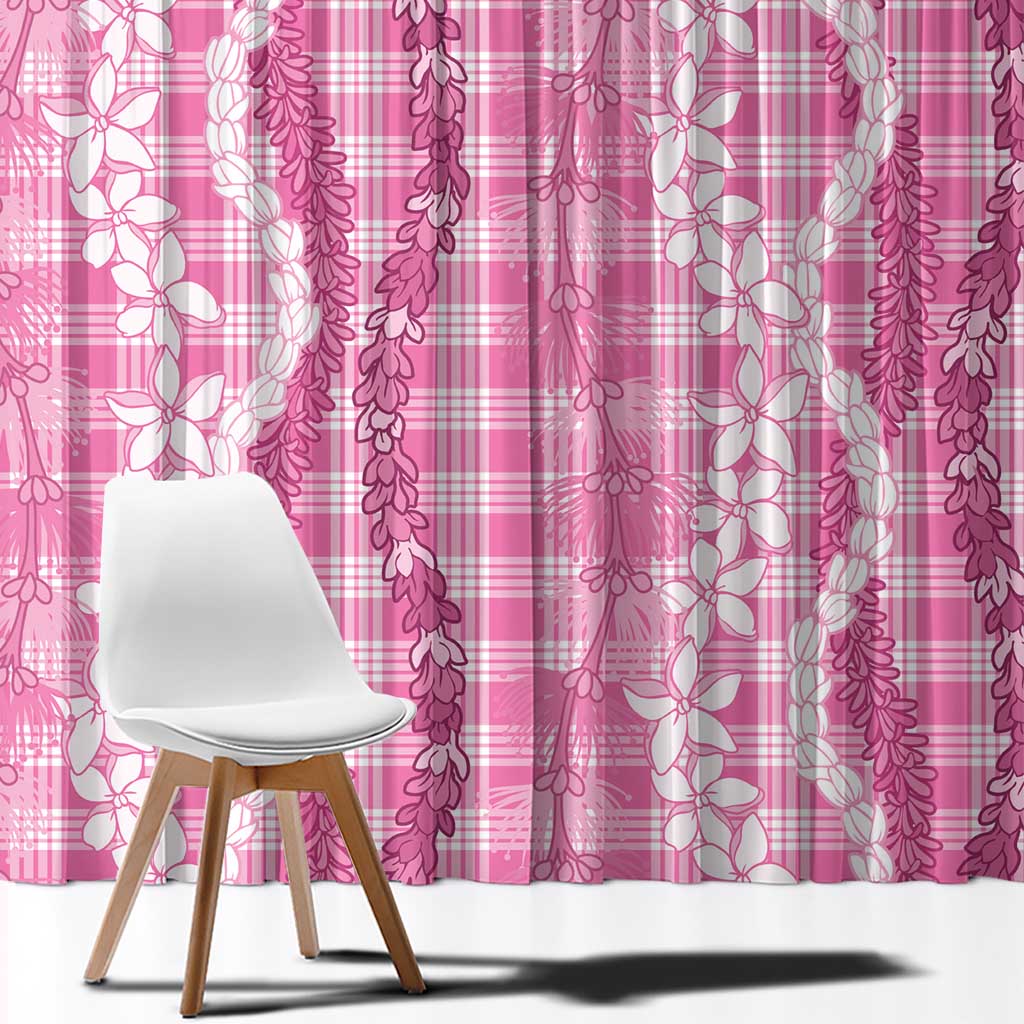 Hawaiian Ohia Lehua Lei Window Curtain Plaid Palaka Akala Pattern - Polynesian Pride