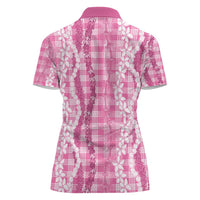 Hawaiian Ohia Lehua Lei Women Polo Shirt Plaid Palaka Akala Pattern - Polynesian Pride