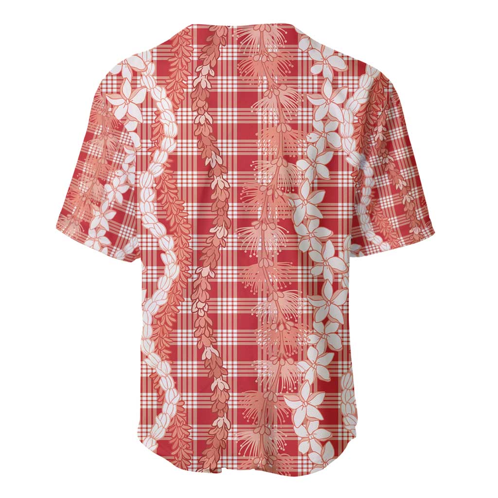 Hawaiian Ohia Lehua Lei Baseball Jersey Plaid Palaka Ulaula Pattern - Polynesian Pride