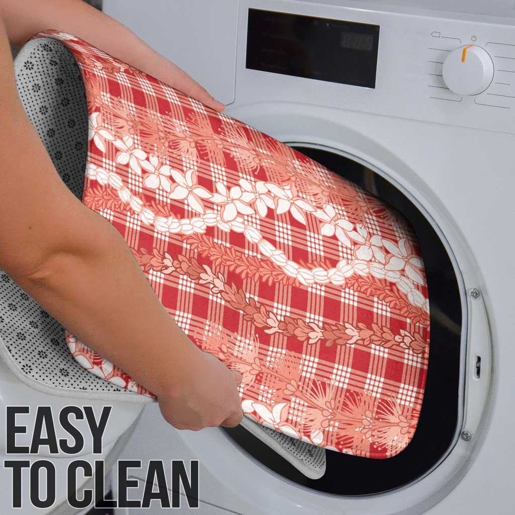 Hawaiian Ohia Lehua Lei Bathroom Set Plaid Palaka Ulaula Pattern - Polynesian Pride