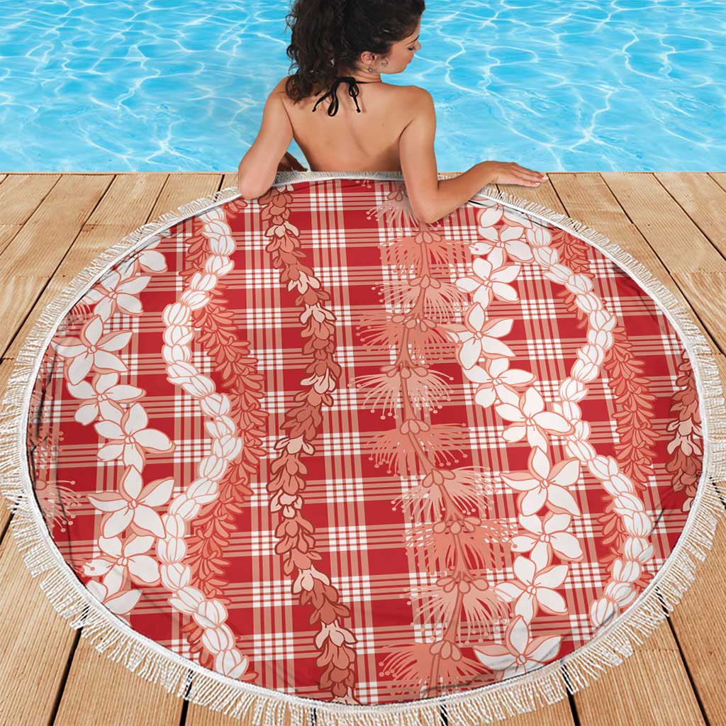 Hawaiian Ohia Lehua Lei Beach Blanket Plaid Palaka Ulaula Pattern - Polynesian Pride