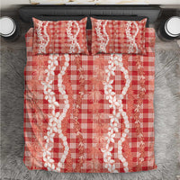 Hawaiian Ohia Lehua Lei Bedding Set Plaid Palaka Ulaula Pattern - Polynesian Pride