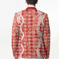 Hawaiian Ohia Lehua Lei Blazer Plaid Palaka Ulaula Pattern - Polynesian Pride