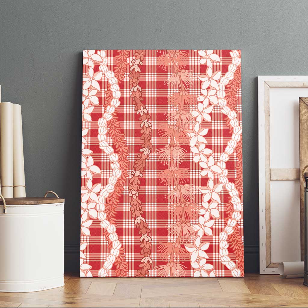 Hawaiian Ohia Lehua Lei Canvas Wall Art Plaid Palaka Ulaula Pattern - Polynesian Pride