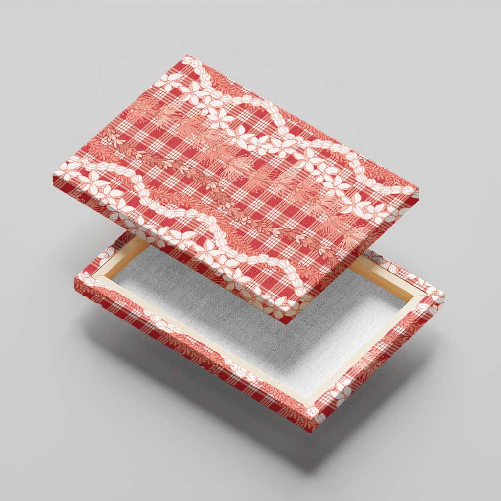 Hawaiian Ohia Lehua Lei Canvas Wall Art Plaid Palaka Ulaula Pattern - Polynesian Pride