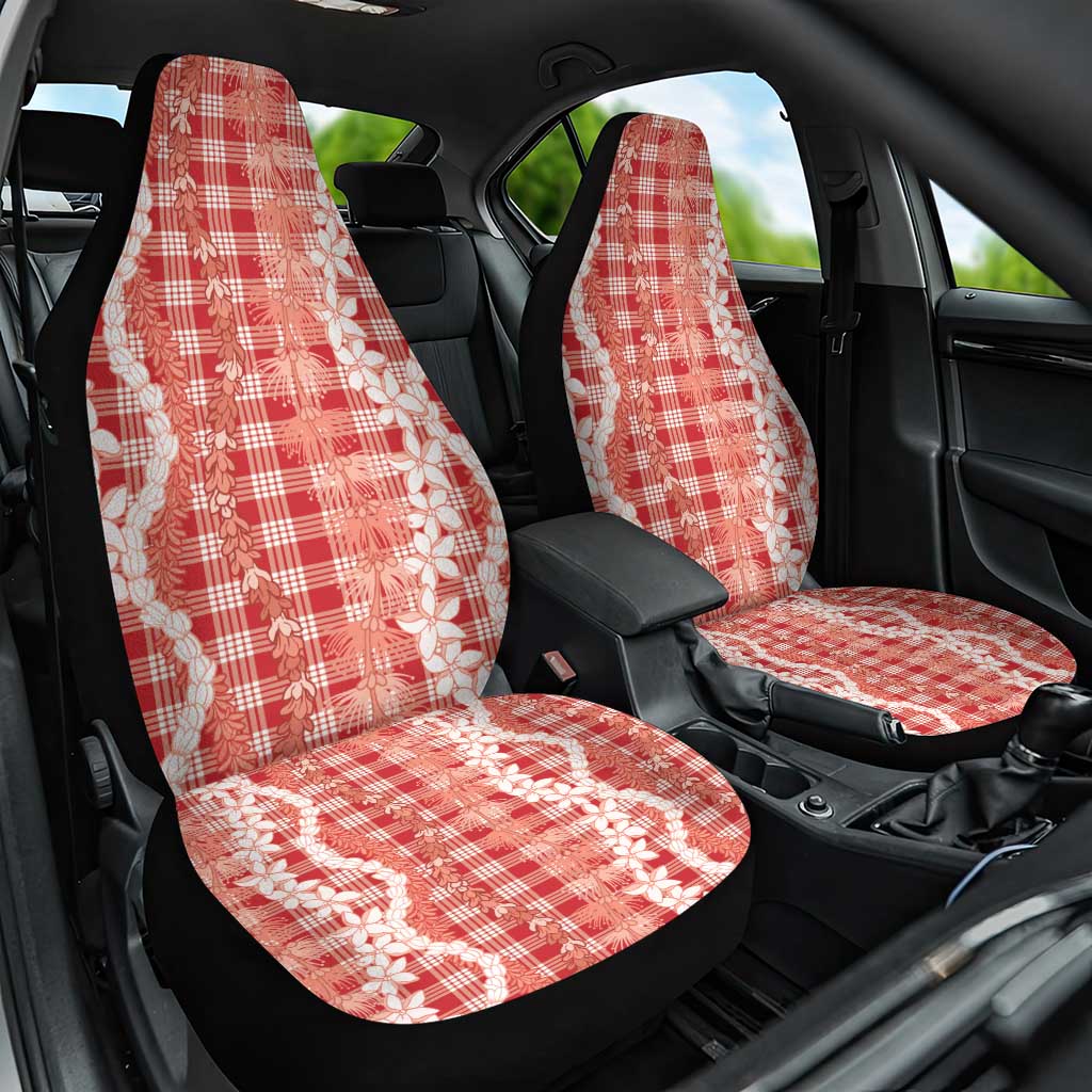 Hawaiian Ohia Lehua Lei Car Seat Cover Plaid Palaka Ulaula Pattern - Polynesian Pride