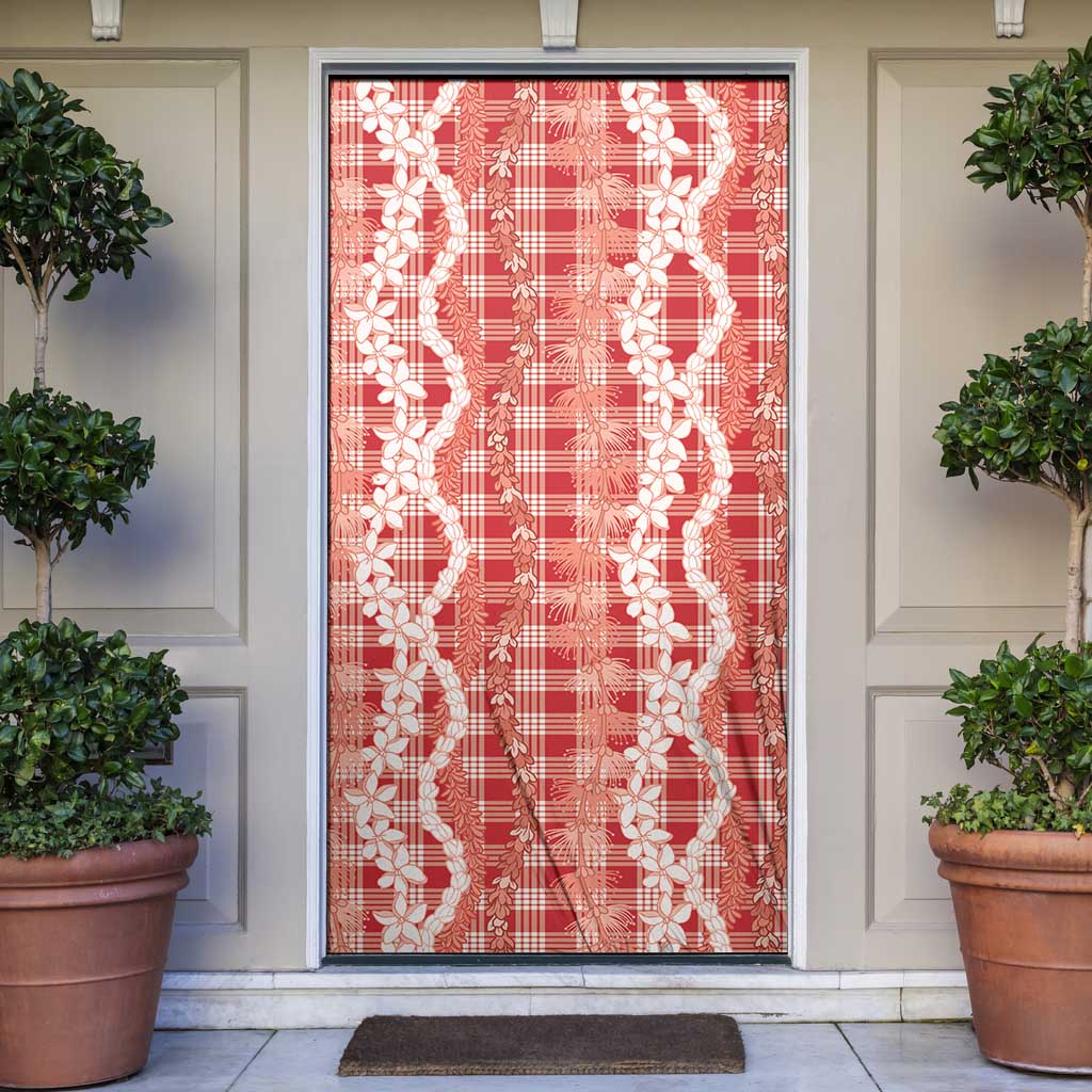Hawaiian Ohia Lehua Lei Door Cover Plaid Palaka Ulaula Pattern - Polynesian Pride