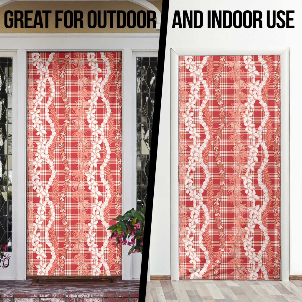 Hawaiian Ohia Lehua Lei Door Cover Plaid Palaka Ulaula Pattern - Polynesian Pride