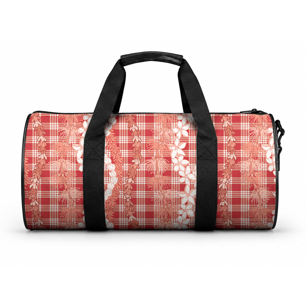 Hawaiian Ohia Lehua Lei Duffle Bag Plaid Palaka Ulaula Pattern LT9 One size Red - Polynesian Pride