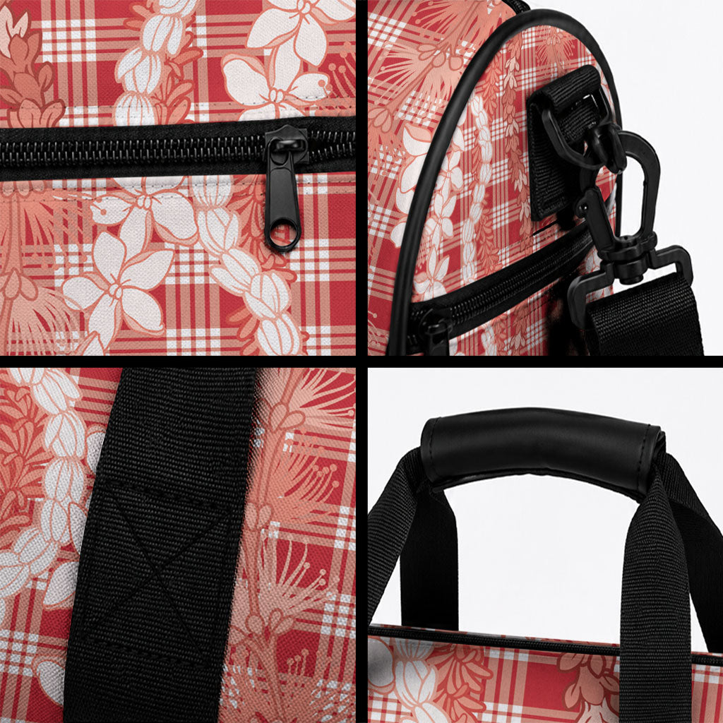 Hawaiian Ohia Lehua Lei Duffle Bag Plaid Palaka Ulaula Pattern LT9 - Polynesian Pride