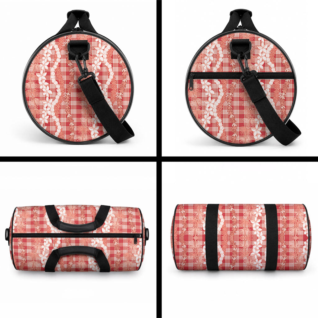 Hawaiian Ohia Lehua Lei Duffle Bag Plaid Palaka Ulaula Pattern LT9 - Polynesian Pride
