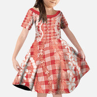 Hawaiian Ohia Lehua Lei Family Matching Short Sleeve Bodycon Dress and Hawaiian Shirt Plaid Palaka Ulaula Pattern - Polynesian Pride