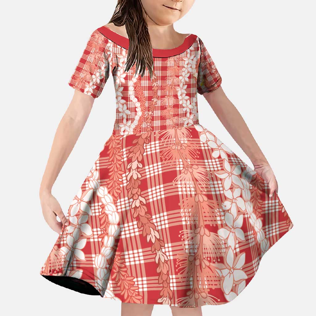 Hawaiian Ohia Lehua Lei Family Matching Summer Maxi Dress and Hawaiian Shirt Plaid Palaka Ulaula Pattern - Polynesian Pride