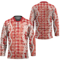 Hawaiian Ohia Lehua Lei Hockey Jersey Plaid Palaka Ulaula Pattern - Polynesian Pride