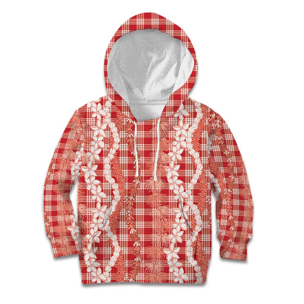 Hawaiian Ohia Lehua Lei Kid Hoodie Plaid Palaka Ulaula Pattern - Polynesian Pride