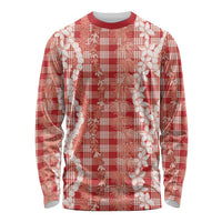 Hawaiian Ohia Lehua Lei Long Sleeve Shirt Plaid Palaka Ulaula Pattern - Polynesian Pride