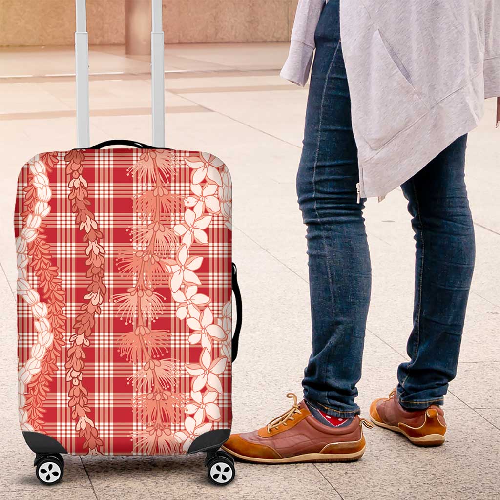 Hawaiian Ohia Lehua Lei Luggage Cover Plaid Palaka Ulaula Pattern - Polynesian Pride