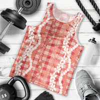 Hawaiian Ohia Lehua Lei Men Tank Top Plaid Palaka Ulaula Pattern - Polynesian Pride