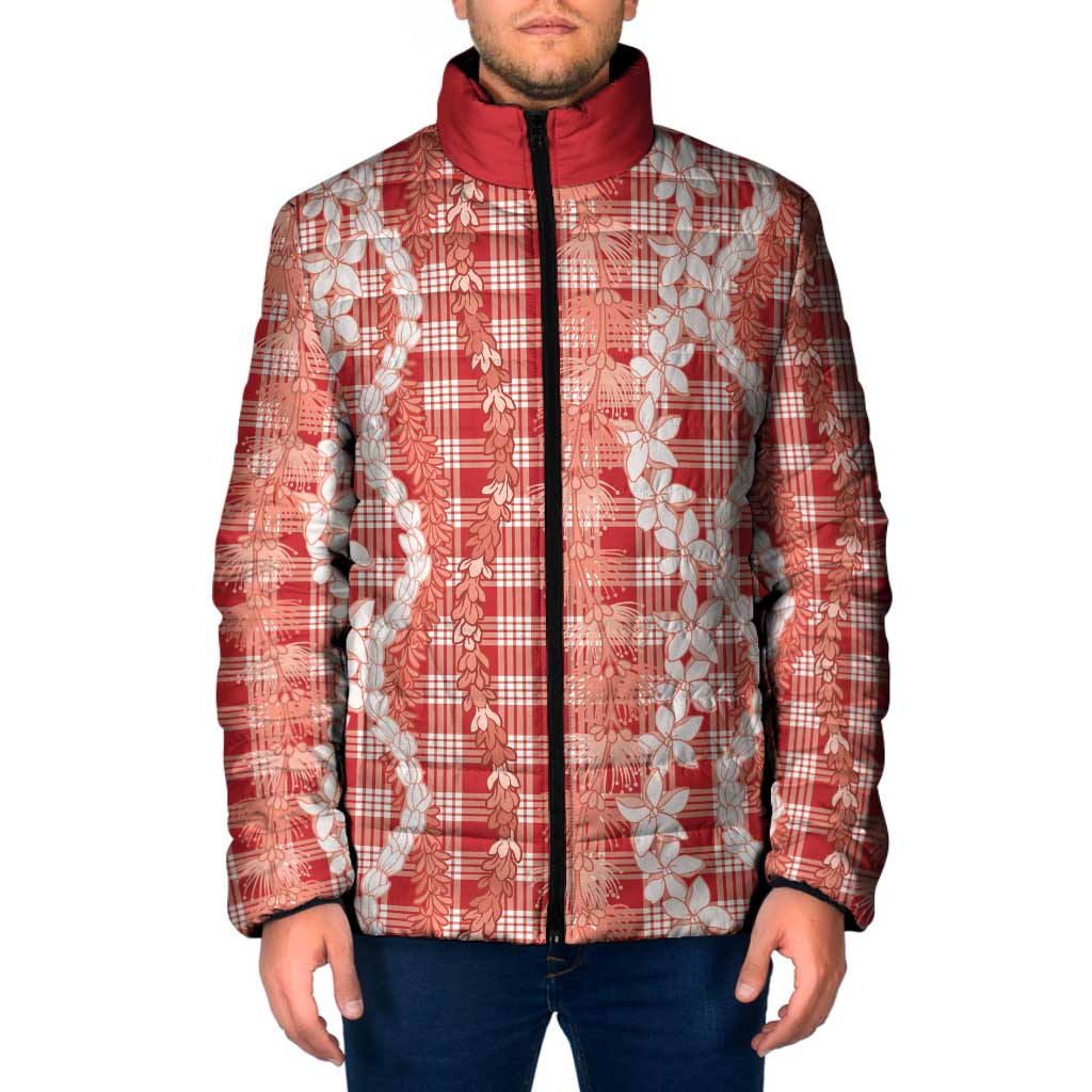 Hawaiian Ohia Lehua Lei Padded Jacket Plaid Palaka Ulaula Pattern - Polynesian Pride