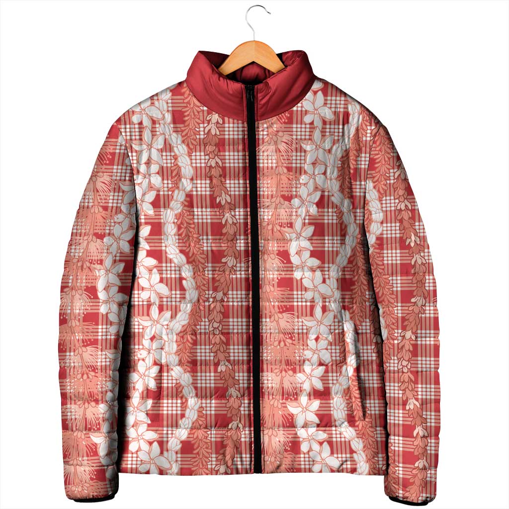 Hawaiian Ohia Lehua Lei Padded Jacket Plaid Palaka Ulaula Pattern - Polynesian Pride