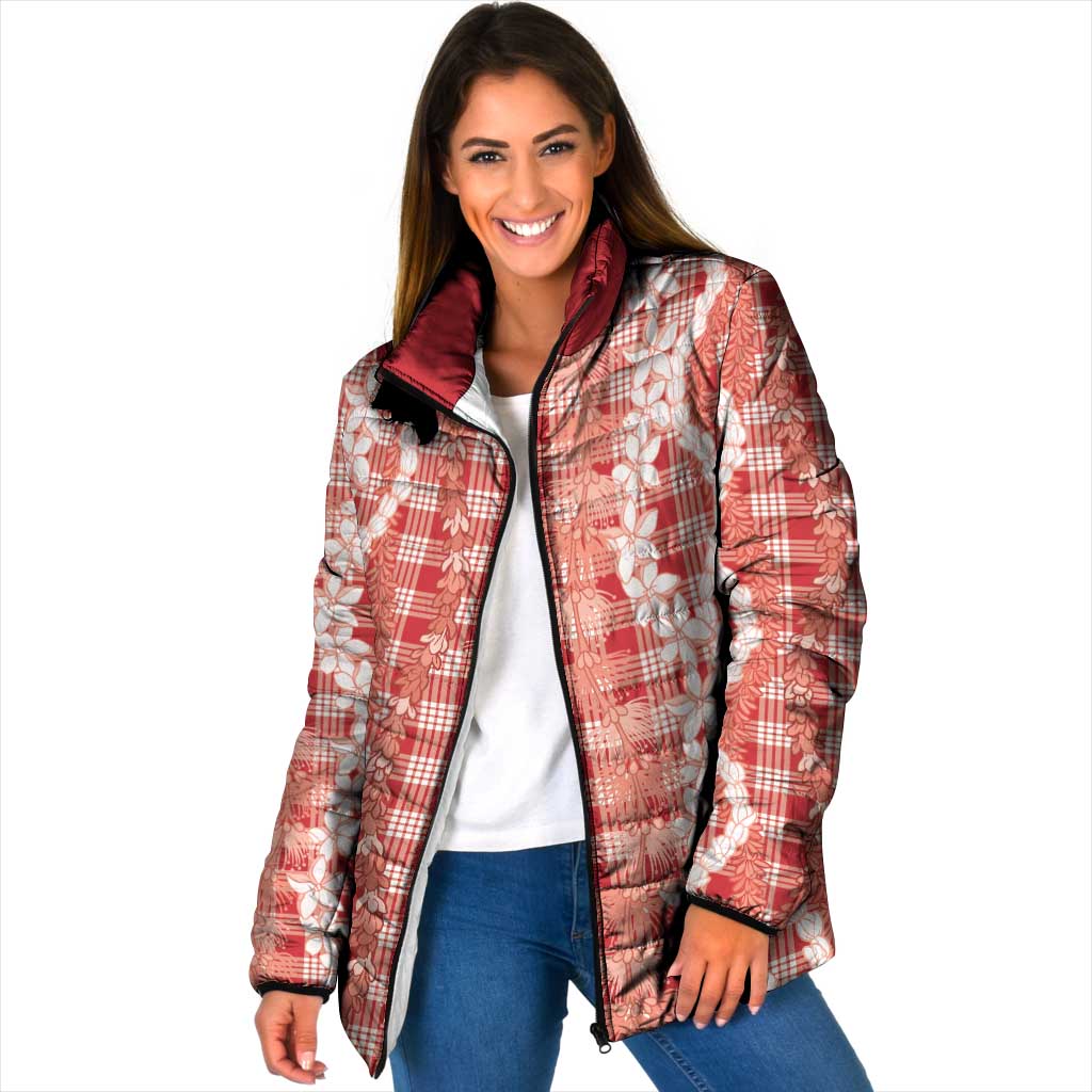 Hawaiian Ohia Lehua Lei Padded Jacket Plaid Palaka Ulaula Pattern - Polynesian Pride