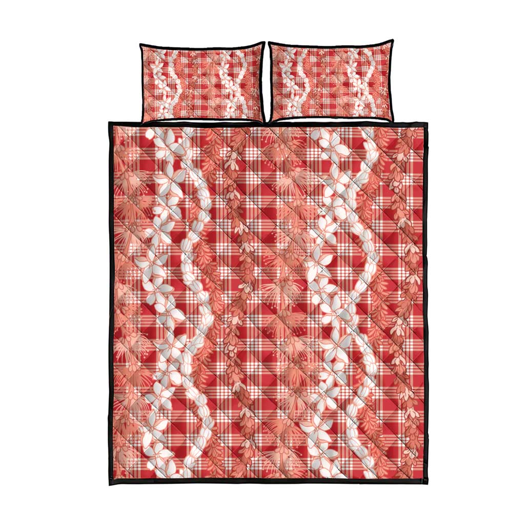 Hawaiian Ohia Lehua Lei Quilt Bed Set Plaid Palaka Ulaula Pattern - Polynesian Pride