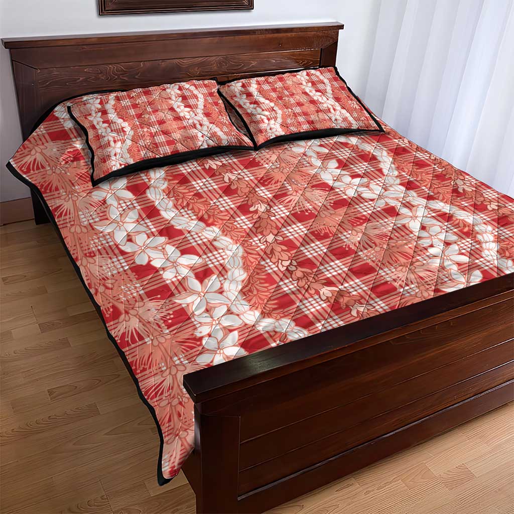 Hawaiian Ohia Lehua Lei Quilt Bed Set Plaid Palaka Ulaula Pattern - Polynesian Pride
