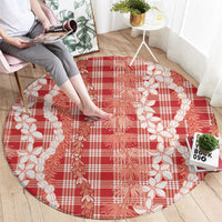 Hawaiian Ohia Lehua Lei Round Carpet Plaid Palaka Ulaula Pattern - Polynesian Pride