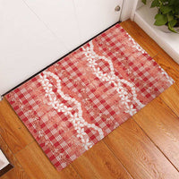 Hawaiian Ohia Lehua Lei Rubber Doormat Plaid Palaka Ulaula Pattern - Polynesian Pride
