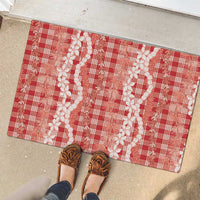 Hawaiian Ohia Lehua Lei Rubber Doormat Plaid Palaka Ulaula Pattern - Polynesian Pride