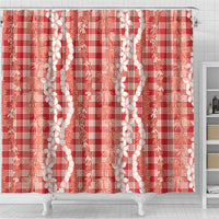 Hawaiian Ohia Lehua Lei Shower Curtain Plaid Palaka Ulaula Pattern - Polynesian Pride