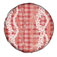 Hawaiian Ohia Lehua Lei Spare Tire Cover Plaid Palaka Ulaula Pattern - Polynesian Pride