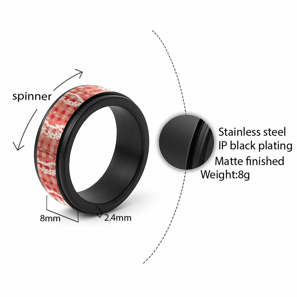 Hawaiian Ohia Lehua Lei Spinner Ring Plaid Palaka Ulaula Pattern - Polynesian Pride