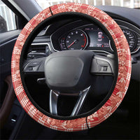 Hawaiian Ohia Lehua Lei Steering Wheel Cover Plaid Palaka Ulaula Pattern - Polynesian Pride