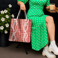 Hawaiian Ohia Lehua Lei Tote Bag Plaid Palaka Ulaula Pattern - Polynesian Pride