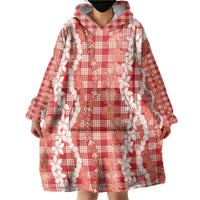 Hawaiian Ohia Lehua Lei Wearable Blanket Hoodie Plaid Palaka Ulaula Pattern - Polynesian Pride