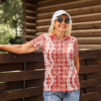 Hawaiian Ohia Lehua Lei Women Polo Shirt Plaid Palaka Ulaula Pattern - Polynesian Pride