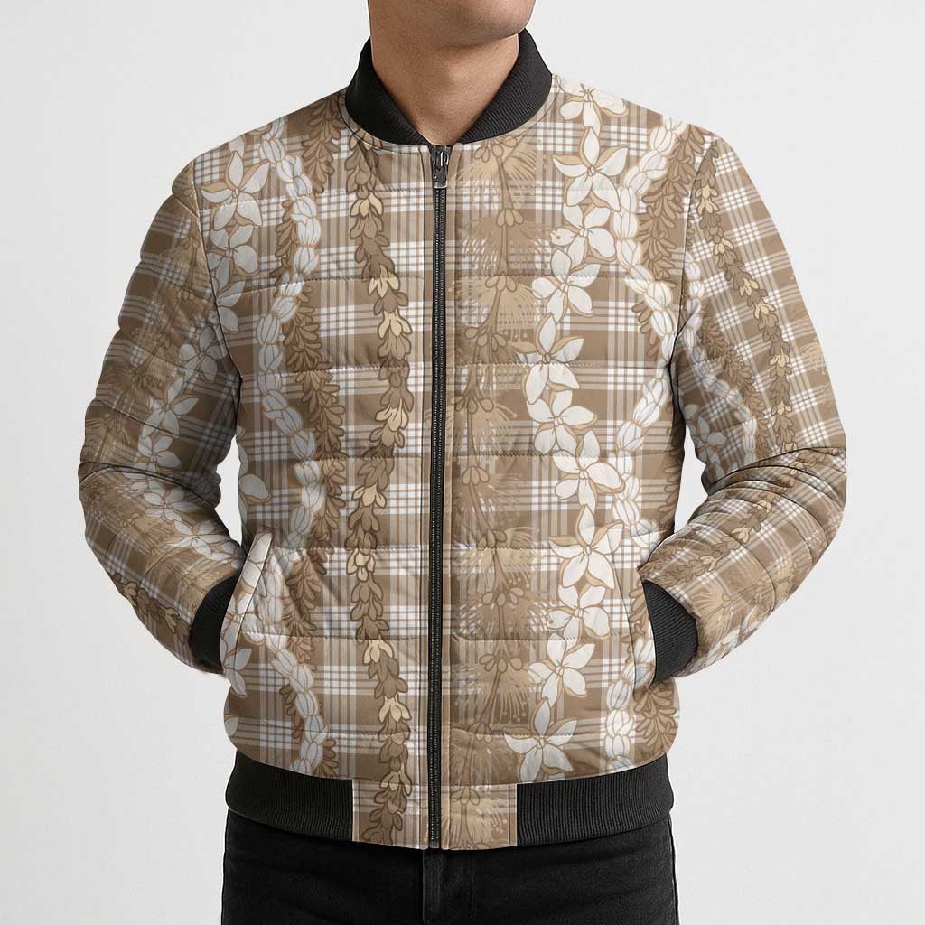 Hawaiian Ohia Lehua Lei Bomber Puffer Jacket Plaid Palaka Kalaihaahaa Pattern - Polynesian Pride