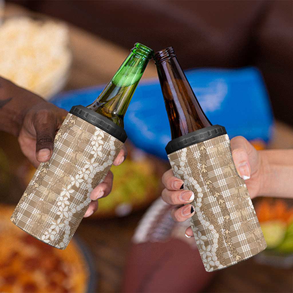 Hawaiian Ohia Lehua Lei 4 in 1 Can Cooler Tumbler Plaid Palaka Kalaihaahaa Pattern - Polynesian Pride
